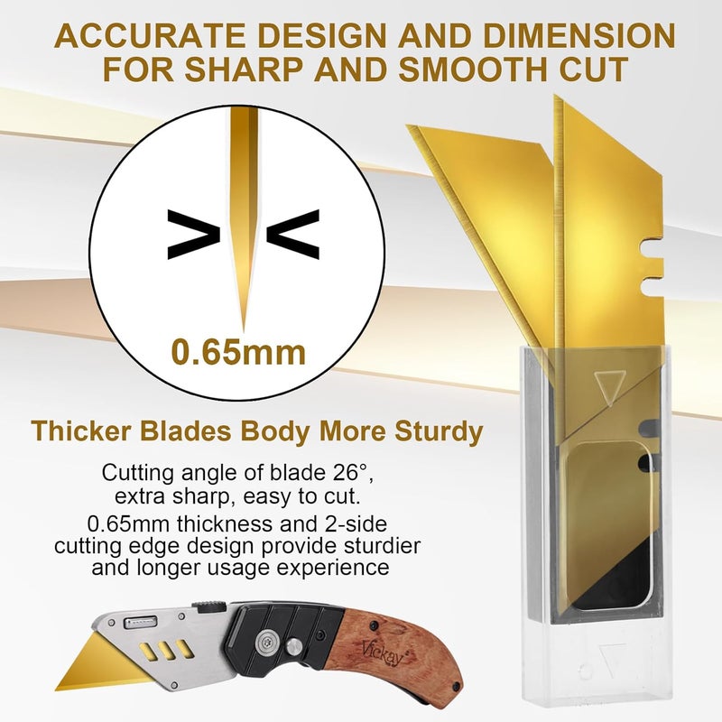 Vickay 60 Pack Utility Knife Blades, Box Cutter Blades, SK2 Razor Blades, Titanium Fully Coating, Refilled Blades for Box Cutter Utility Knife, Replacement Blades with plastic dispenser box - Image 5