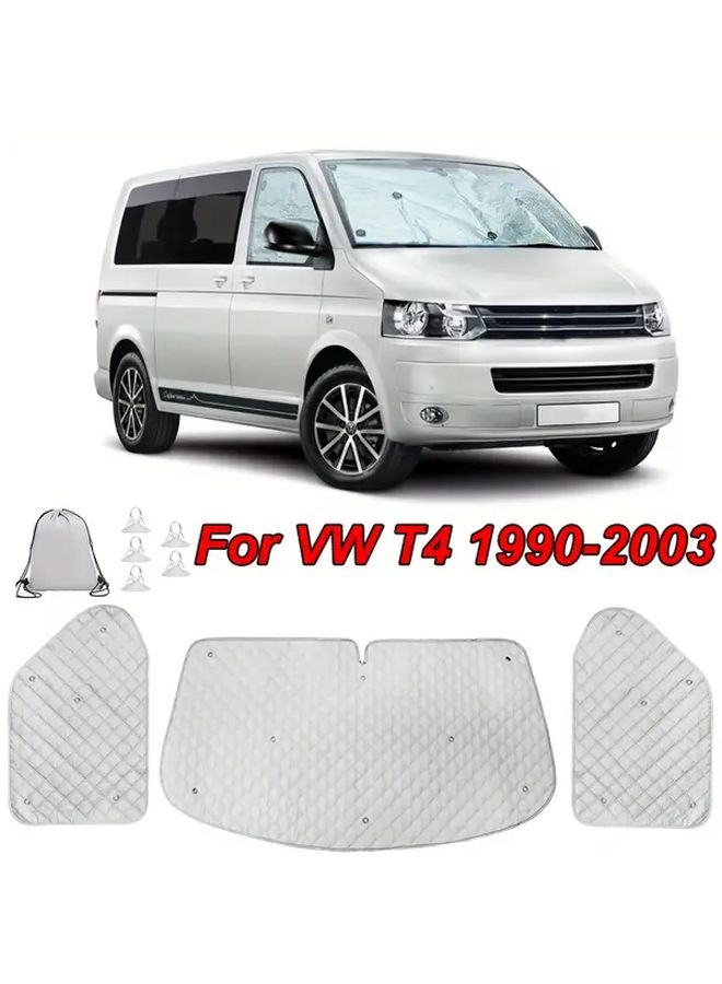 VW T4 1990 2003 Fabric Sun Shade Kit Three Piece Set With Quilited Design Light Gray For Van And Camper Camper Accessories Durable Material 1 Set - Image 1