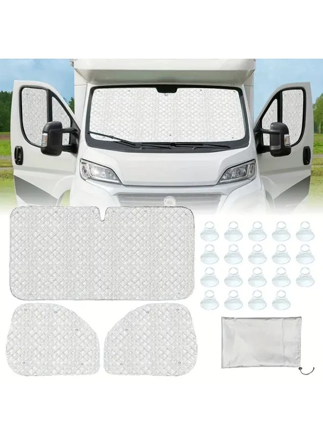 VW T4 1990 2003 Fabric Sun Shade Kit Three Piece Set With Quilited Design Light Gray For Van And Camper Camper Accessories Durable Material 1 Set - Image 3
