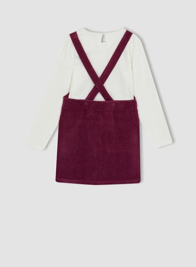 DeFacto DeFacto Solid Long Sleeves T-Shirt and Velvet Salopette Dress