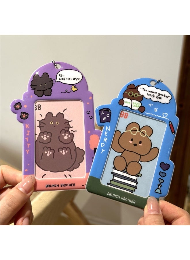 NIBEMINENT 1 - Piece Cute Cartoon Animals Kpop Photo Card Holder Pendant Key Chain ID Badge Holder ID Card Holder Photo Card Protector for School ID Office ID Access Card for Women Girls - Image 3