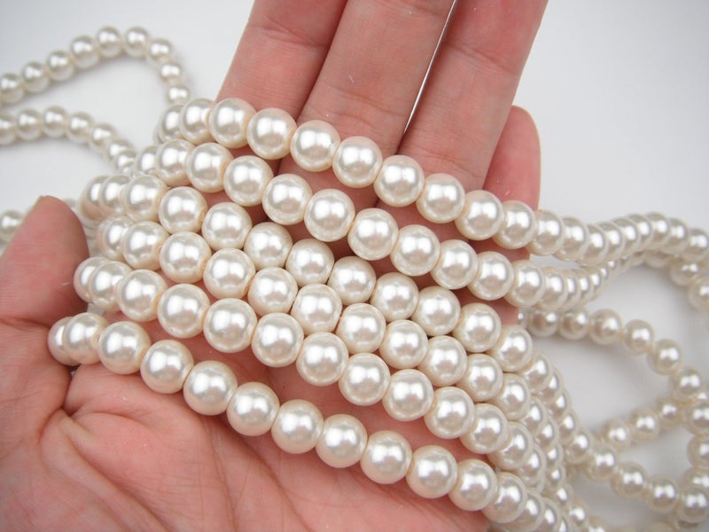 All In One 3 Strands 250pcs Round Glass Beads Imitation Pearl Beads (8MM, Ivory) - Image 2