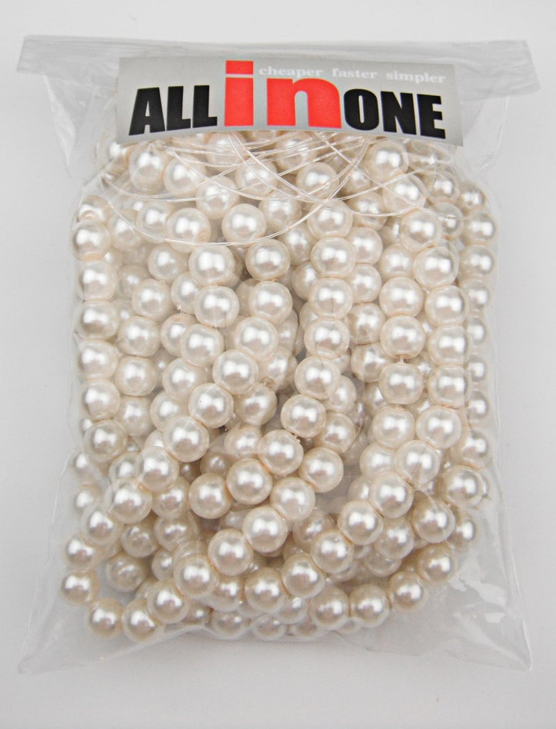All In One 3 Strands 250pcs Round Glass Beads Imitation Pearl Beads (8MM, Ivory) - Image 3