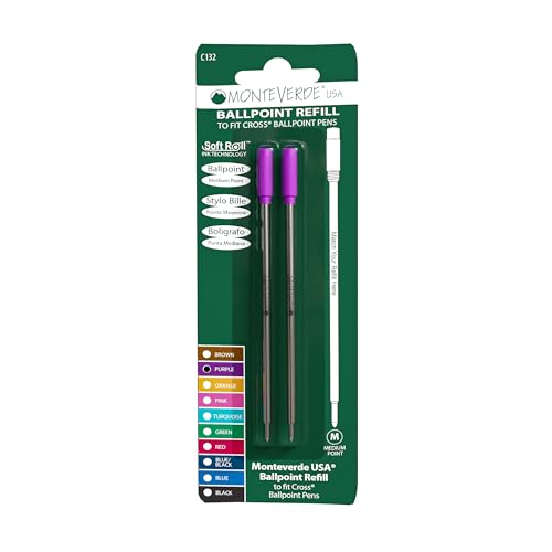 Monteverde Ballpoint Refill to Fit Cross Ballpoint Pens, Medium Point, Soft Roll, Purple, 2 per Pack (C132PL) - Image 1