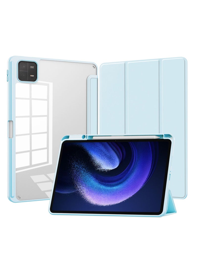 Transparent Hard Shell Back Trifold Smart Cover Protective Slim Case for Xiaomi Mi Pad 6 /Pad 6 Pro Blue - Image 1