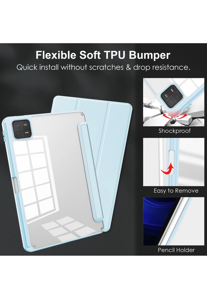Transparent Hard Shell Back Trifold Smart Cover Protective Slim Case for Xiaomi Mi Pad 6 /Pad 6 Pro Blue - Image 5