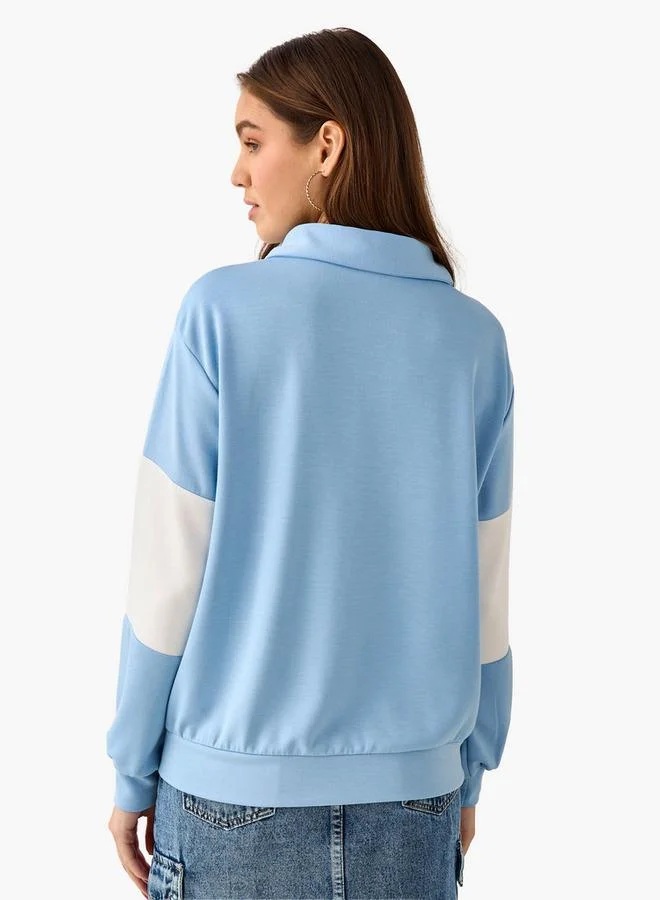 SP Characters  Relaxed Fit Polo Sweatshirt with Stitch Embroidery Panel for Women | Best Price UAE
