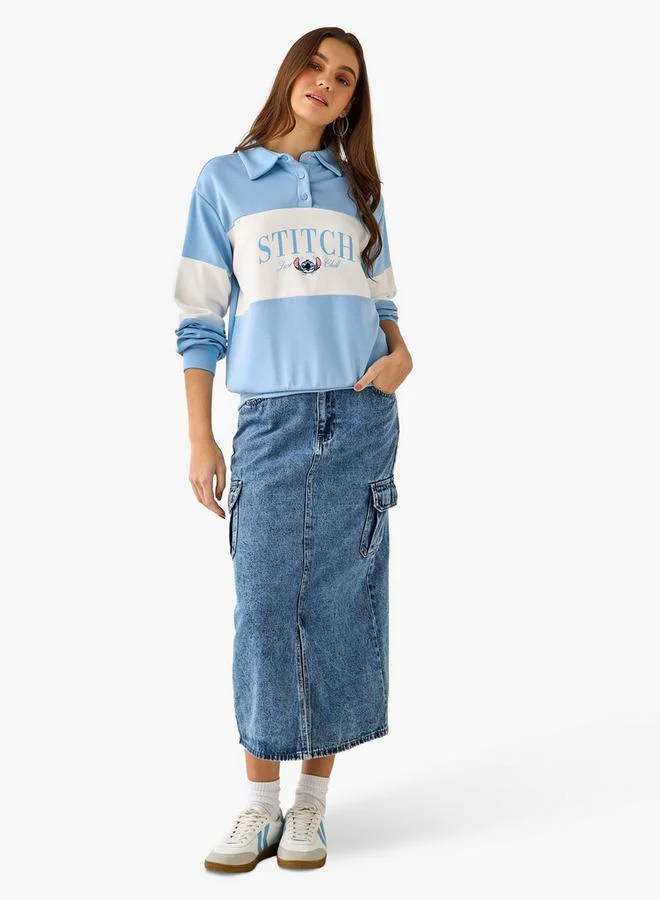 اس بي كاركترز Relaxed Fit Polo Sweatshirt with Stitch Embroidery Panel