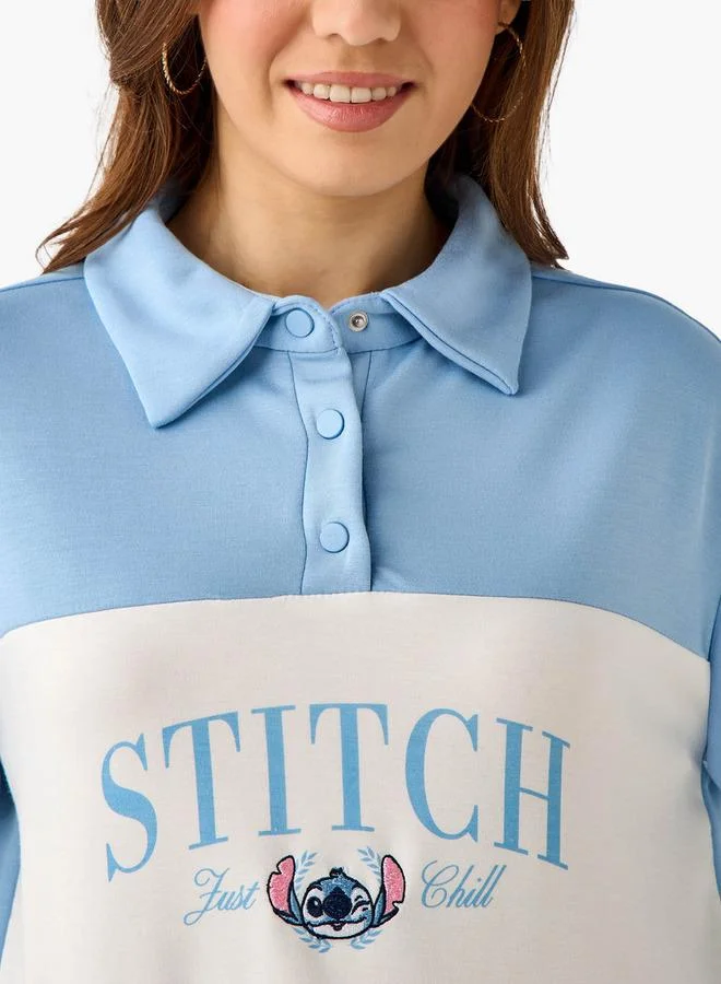 اس بي كاركترز Relaxed Fit Polo Sweatshirt with Stitch Embroidery Panel