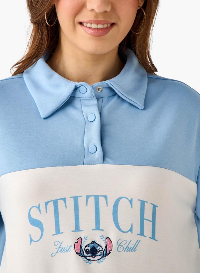 SP Characters Relaxed Fit Polo Sweatshirt with Stitch Embroidery Panel - Image 5
