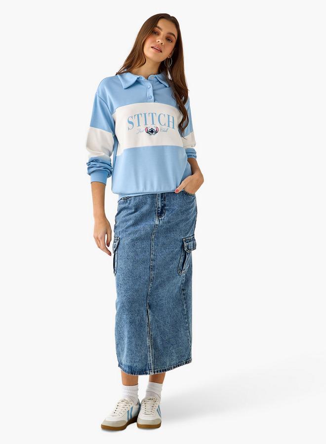 SP Characters Relaxed Fit Polo Sweatshirt with Stitch Embroidery Panel - Image 3