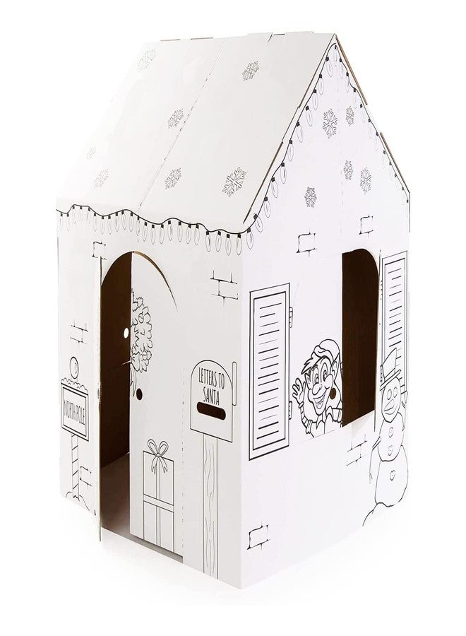 Easy Playhouse Holiday Cottage - Kids Art & Craft for Indoor Fun, Color, Draw, Doodle on a Festive North Pole House - Decorate & Personalize a Cardboard Fort, 32" X 26.5" X 40.5" - Made in USA, Age 3+ - Image 2