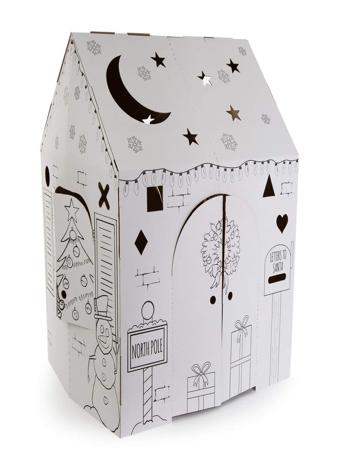 Easy Playhouse Holiday Cottage - Kids Art & Craft for Indoor Fun, Color, Draw, Doodle on a Festive North Pole House - Decorate & Personalize a Cardboard Fort, 32" X 26.5" X 40.5" - Made in USA, Age 3+ - Image 1