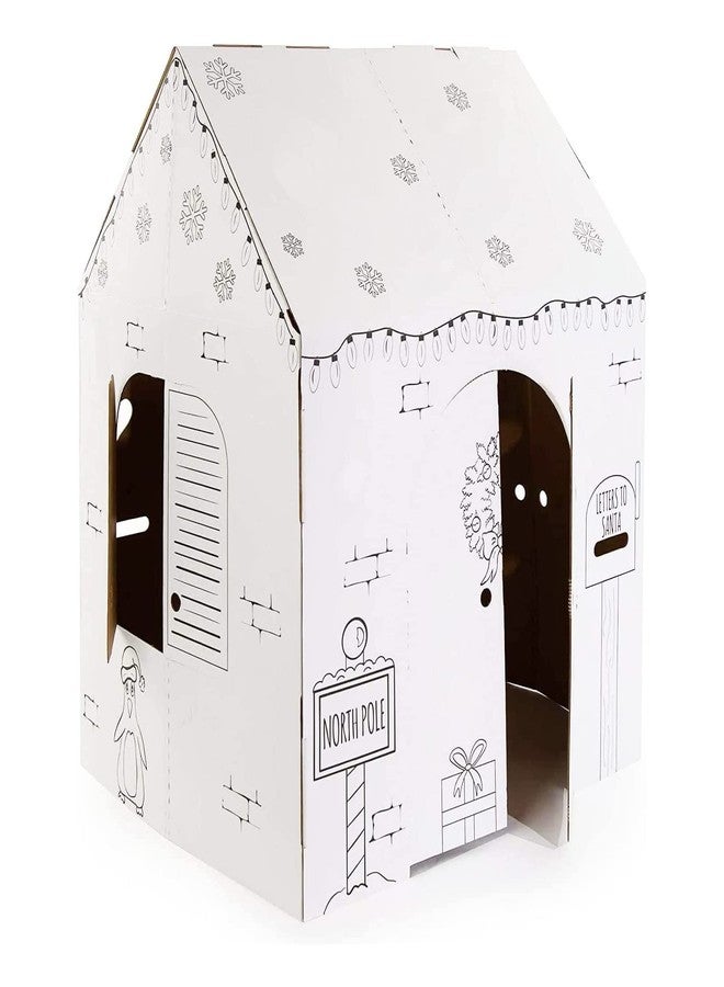 Easy Playhouse Holiday Cottage - Kids Art & Craft for Indoor Fun, Color, Draw, Doodle on a Festive North Pole House - Decorate & Personalize a Cardboard Fort, 32" X 26.5" X 40.5" - Made in USA, Age 3+ - Image 4