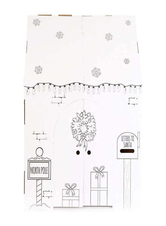 Easy Playhouse Holiday Cottage - Kids Art & Craft for Indoor Fun, Color, Draw, Doodle on a Festive North Pole House - Decorate & Personalize a Cardboard Fort, 32" X 26.5" X 40.5" - Made in USA, Age 3+ - Image 5