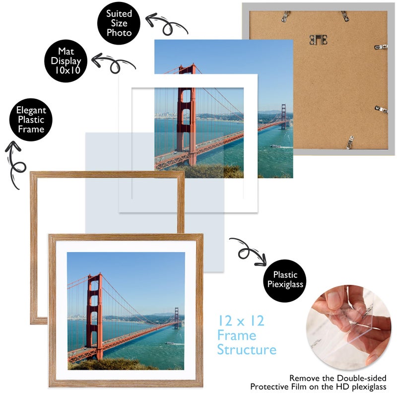 HEYTUYA 12x12 inch Picture Frame Rustic Brown for Wall Hanging  Poster Frame Display 10x10 inch with Mat or 12x12 Without Mat  Square Wall Gallery Photo Frames with Durable Shatter Resistant Plexiglas  Rustic Brown - Image 3