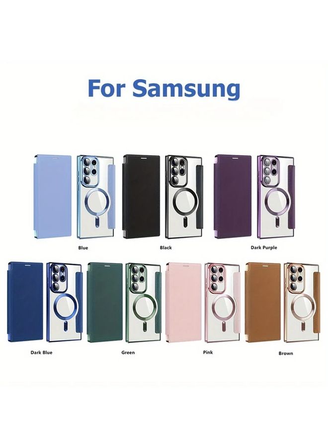 غطاء جلدي مغناطيسي مزيف لجهاز Galaxy S25 بلون مختلط مع غطاء لاسلكي 4 - Image 1