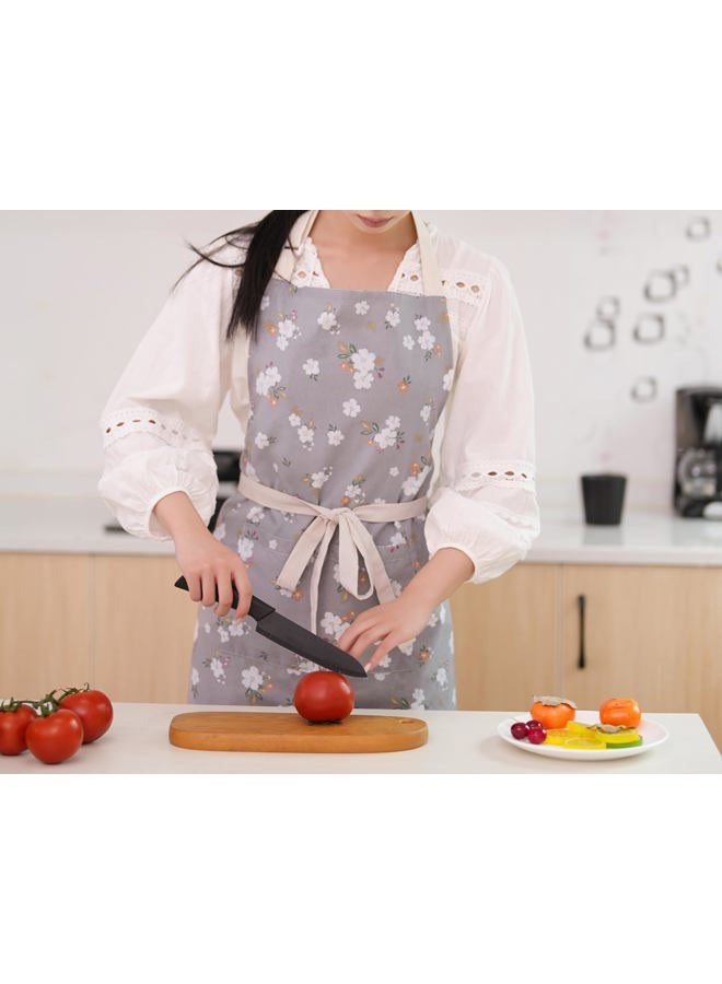 Aoomzoon Kitchen Aprons for Women with 2 Pockets,Double Sided Vintage Adjustable Apron for Gardening Cooking Arting Painting (Grey) - Image 4