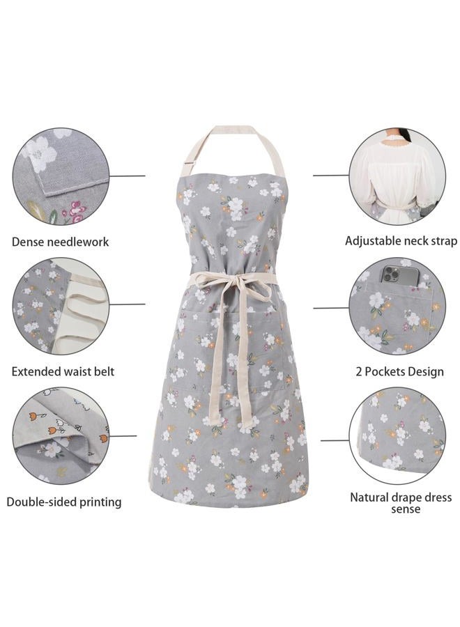 Aoomzoon Kitchen Aprons for Women with 2 Pockets,Double Sided Vintage Adjustable Apron for Gardening Cooking Arting Painting (Grey) - Image 5
