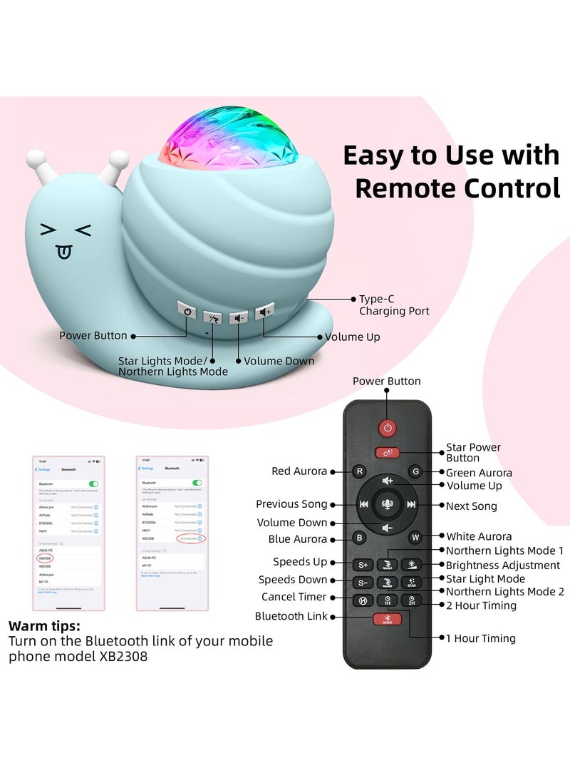 milkyway Star Projector Night Light, 4 in 1 Aurora Galaxy Projector Lights, Snail Kid Night Lights for Bedroom with Remote/Music Bluetooth Speaker/Colors Changing/Timer Fuction for Kids Adults Gifts - Image 3
