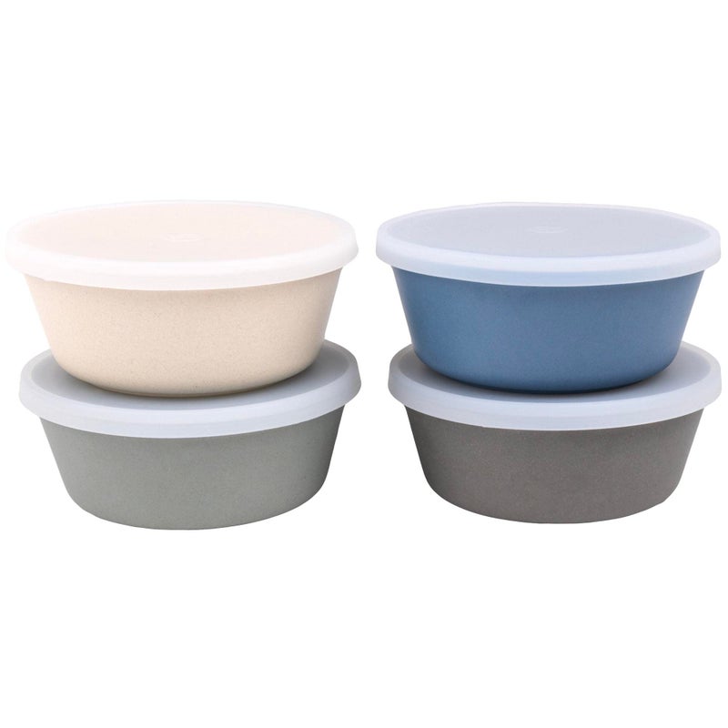 WeeSprout Bamboo Kids Bowls with Lids  Set of Four 10 oz Kid-Sized Dinnerware  Cereal  Leftovers & Snack Bowl  Dishwasher Safe (Blue  Green  Gray  & Beige) - Image 1