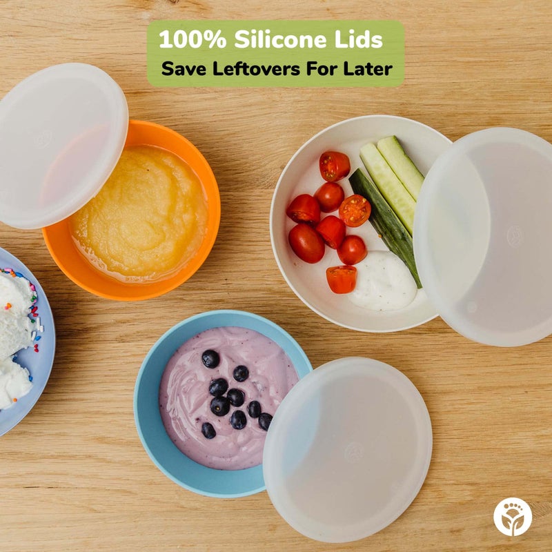WeeSprout Bamboo Kids Bowls with Lids  Set of Four 10 oz Kid-Sized Dinnerware  Cereal  Leftovers & Snack Bowl  Dishwasher Safe (Blue  Green  Gray  & Beige) - Image 3