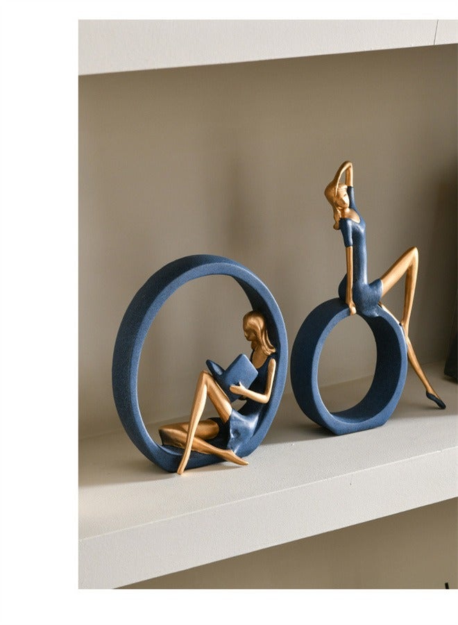 Bukela 2-Piece Statue Decor, Creative Bookshelf Decoration, Thinker Reading Art Resin Sculpture for Home, Living Room, Office Decoration - Image 4