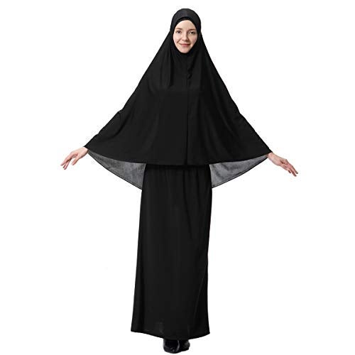 XINFU Muslim Islamic Women's khimar 2pcs Sets Soft Distinctive Prayer Dress Hijab Abaya Suit - Black, Small - Image 1