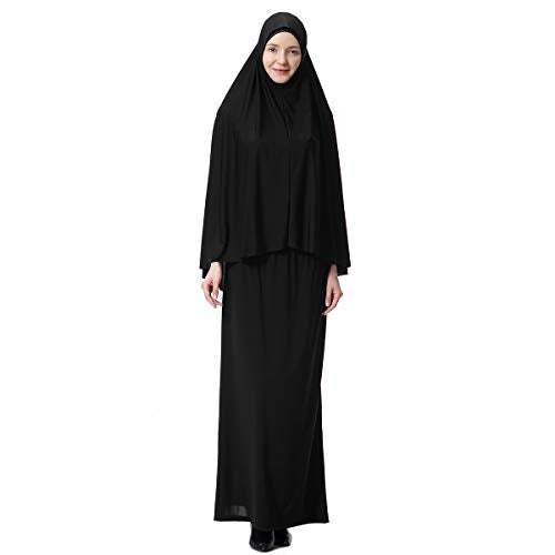 XINFU Muslim Islamic Women's khimar 2pcs Sets Soft Distinctive Prayer Dress Hijab Abaya Suit - Black, Small - Image 4