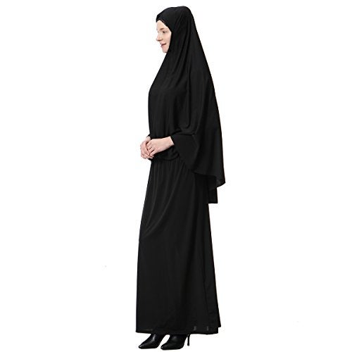 XINFU Muslim Islamic Women's khimar 2pcs Sets Soft Distinctive Prayer Dress Hijab Abaya Suit - Black, Small - Image 3