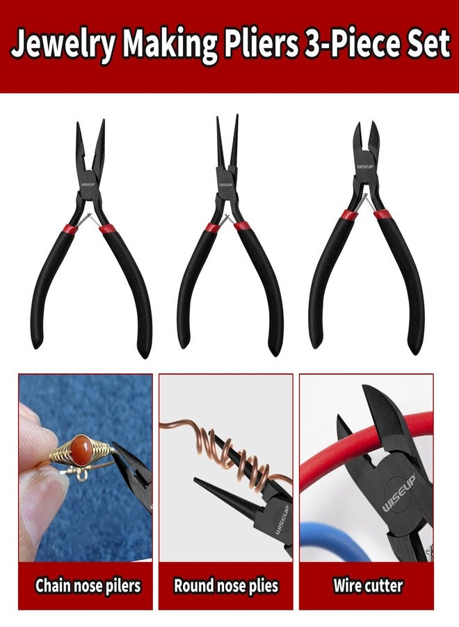 WISEUP 3 Pcs Jewelry Pliers Set - Needle/Chain Nose, Round Nose and Wire Cutters for Jewelry DIY Craft，Repair & Wire Wrapping - Image 3