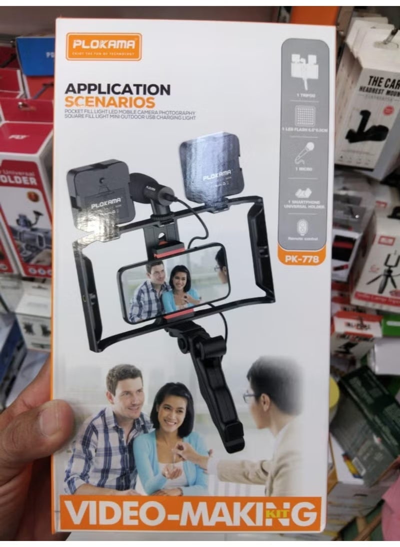 PLOKAMA Video Making Kit LED Selfie PK 778 – Portable Vlogging Kit with Tripod, Dimmable LED Light, Microphone & Phone Holder – Video Creator Kit for YouTube, TikTok, Instagram, Live Streaming, Zoom, Content Creation - Image 4