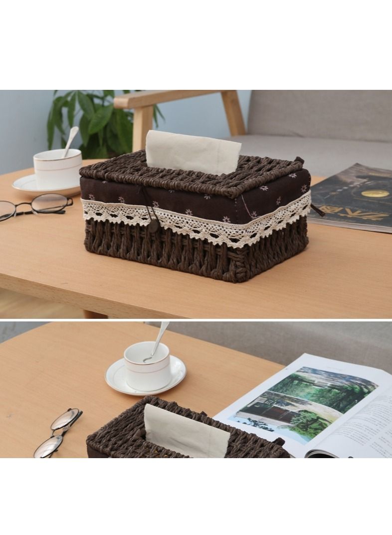 LINGWEI Tissue Case Hand Woven Tissue Case Napkin Dispenser Tissue Box Cover Facial Tissue Holder For Home Living room Bedroom Car Table Decoration - Image 5