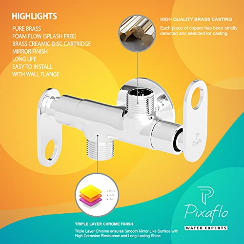 Pixaflo Curio Brass 2-in-1 Angle Valve with Wall Flange | Chrome Finish (Pack of 1) - Image 3