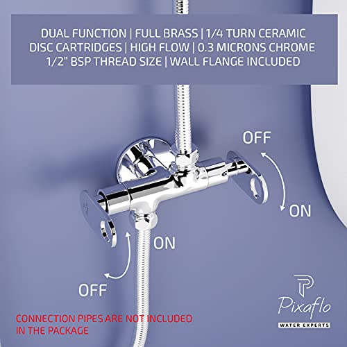 Pixaflo Curio Brass 2-in-1 Angle Valve with Wall Flange | Chrome Finish (Pack of 1) - Image 4