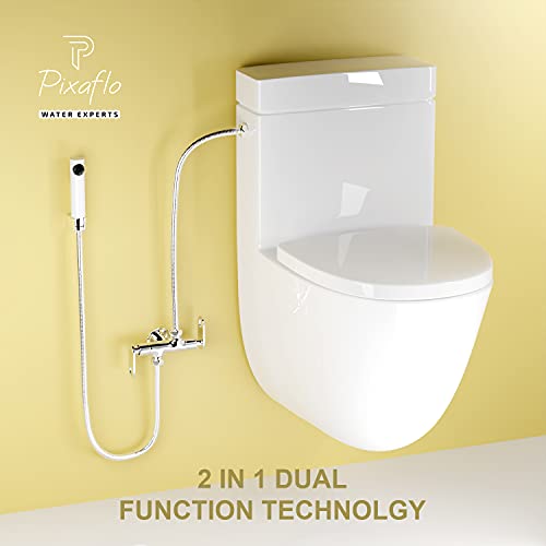 Pixaflo Curio Brass 2-in-1 Angle Valve with Wall Flange | Chrome Finish (Pack of 1) - Image 2