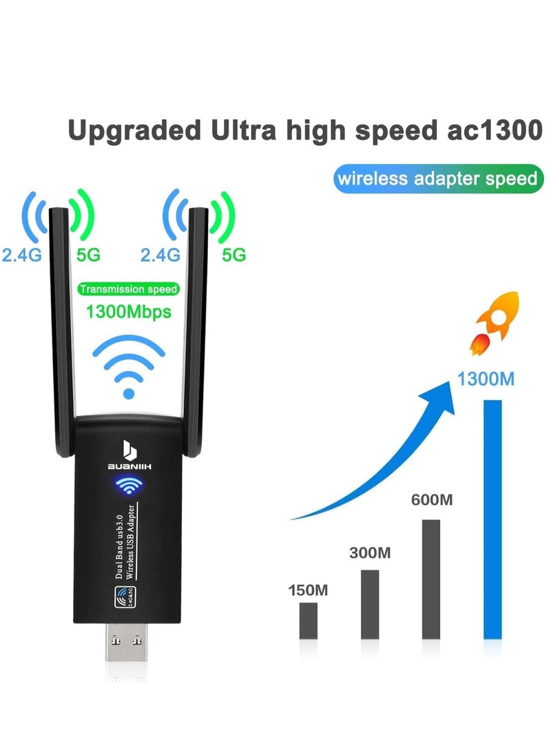 TRASSLE USB WiFi Bluetooth Adapter, AC1300 Mbps Dual Band 2.4G/5.8Ghz Wi-Fi Antenna Bluetooth 5.0 Adapter USB 3.0 Network Antenna for PC/Desktop/Tablet/Laptop Windows 10/8/7/Vista/XP Mac  - Image 3