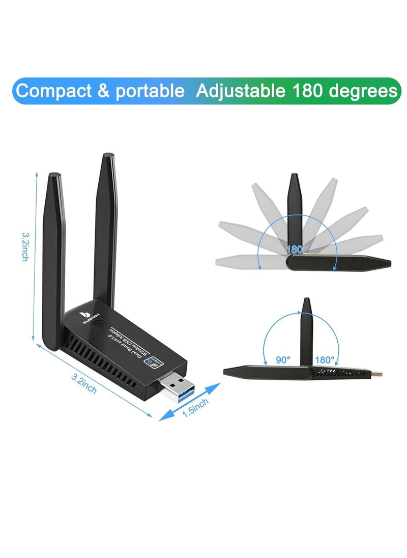 TRASSLE USB WiFi Bluetooth Adapter, AC1300 Mbps Dual Band 2.4G/5.8Ghz Wi-Fi Antenna Bluetooth 5.0 Adapter USB 3.0 Network Antenna for PC/Desktop/Tablet/Laptop Windows 10/8/7/Vista/XP Mac  - Image 4