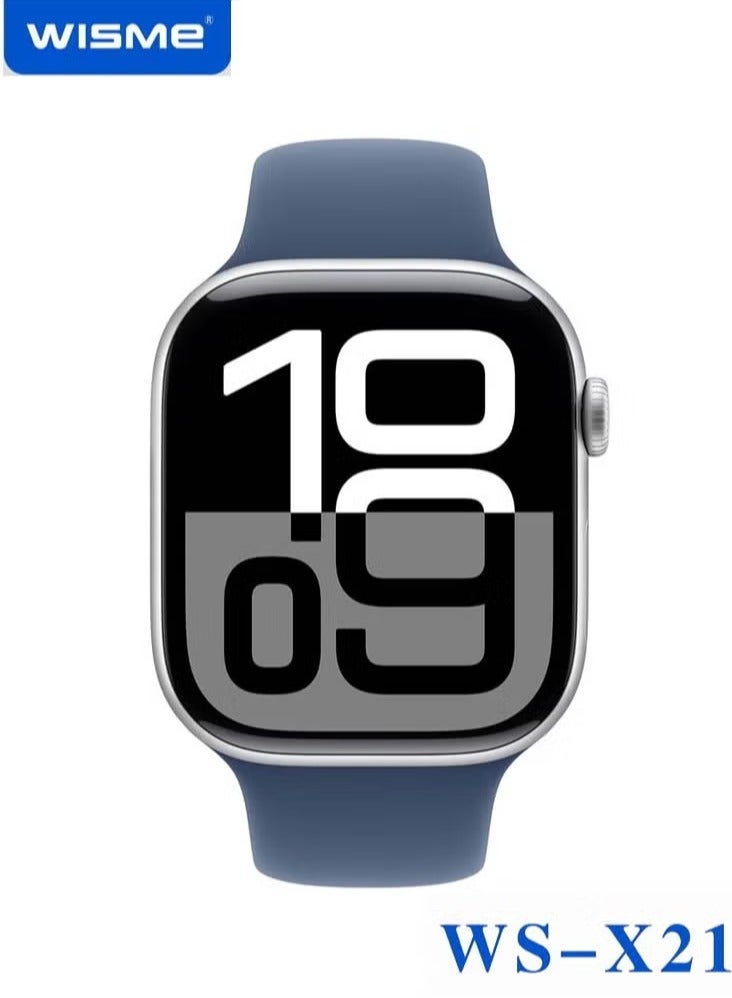 WISME WS-X21 Sleek Design HD Display Smartwatch with 10 Pair Straps, Charging Cable, Designed for Ladies and Gents Silver - Image 1