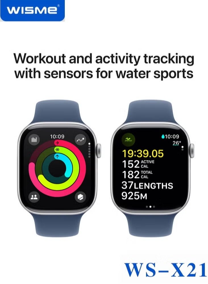 WISME WS-X21 Sleek Design HD Display Smartwatch with 10 Pair Straps, Charging Cable, Designed for Ladies and Gents Silver - Image 2