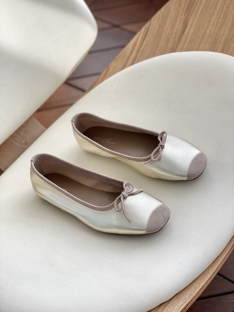 Celebrity Style Square Toe Bowknot Ballet Shoes Flat Leather Low-Cut Soft Bottom Slip-On French Mary Jane Shoes - Image 1