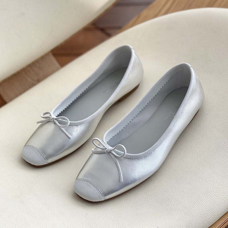 Celebrity Style Square Toe Bowknot Ballet Shoes Flat Leather Low-Cut Soft Bottom Slip-On French Mary Jane Shoes - Image 5