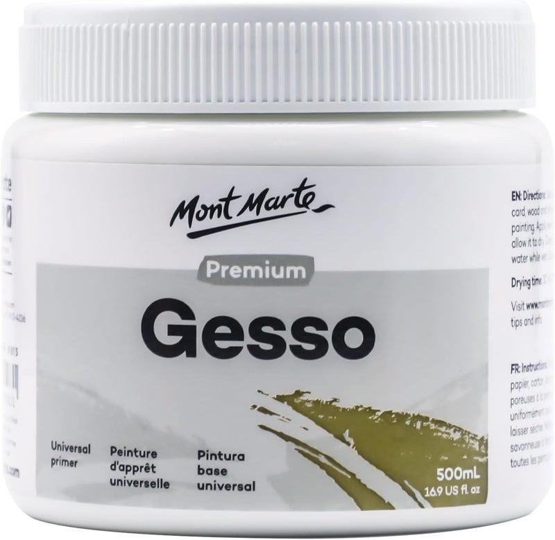 Mont Marte Premium Gesso, 500ml - Universal Primer for Acrylic and Oil Painting - Image 1