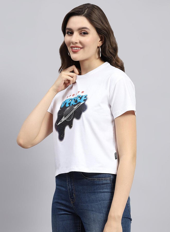 Rock.it Women White Graphic Printed Round Neck Top  - Image 2