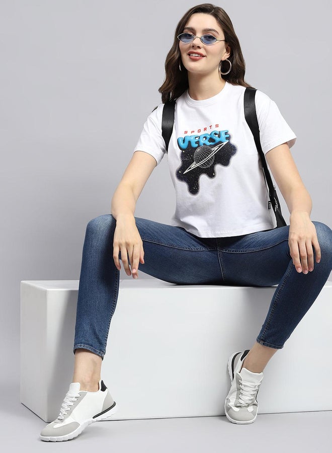 Rock.it Women White Graphic Printed Round Neck Top  - Image 5