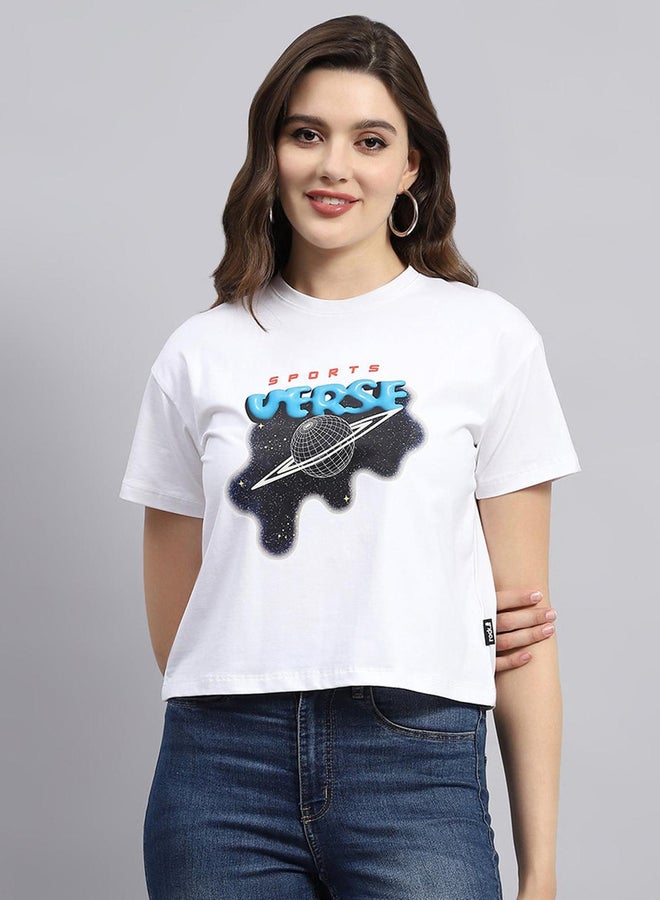 Rock.it Women White Graphic Printed Round Neck Top  - Image 1