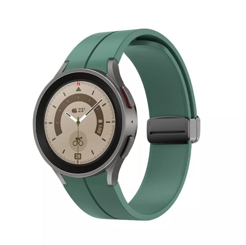 Dado Silicone Strap with Magnetic Folding Buckle Compatible with Galaxy Watch 5 Pro/5/4 – No Gap Design (Dark Green) - Image 2