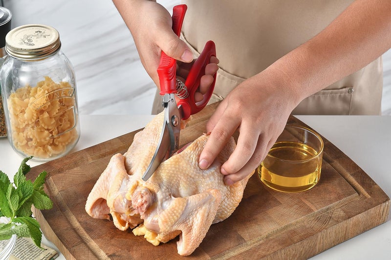 Gerior Heavy Duty Poultry Shears - Kitchen Scissors for Cutting Chicken, Poultry, Game, Meat - Chopping Vegetable - Spring Loaded - Red - Image 2
