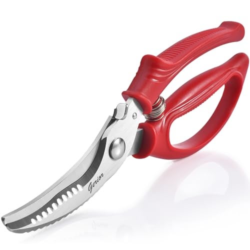 Gerior Heavy Duty Poultry Shears - Kitchen Scissors for Cutting Chicken, Poultry, Game, Meat - Chopping Vegetable - Spring Loaded - Red - Image 1