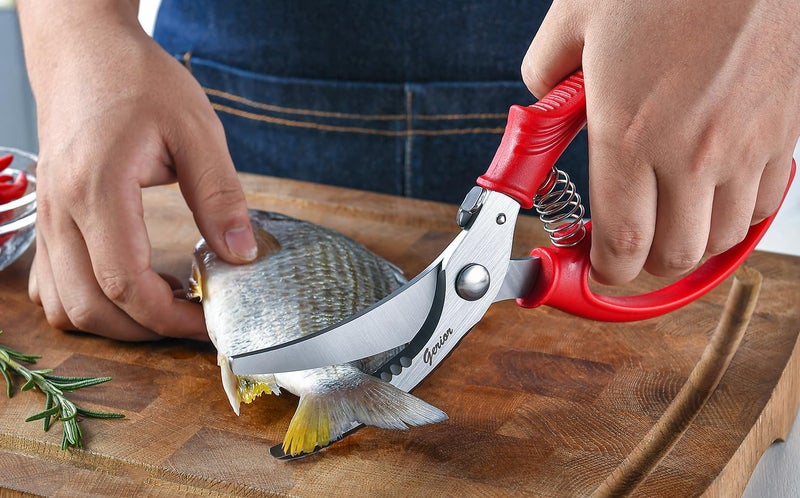 Gerior Heavy Duty Poultry Shears - Kitchen Scissors for Cutting Chicken, Poultry, Game, Meat - Chopping Vegetable - Spring Loaded - Red - Image 4